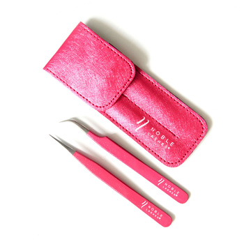 Set of tweezers with pink glitter + case